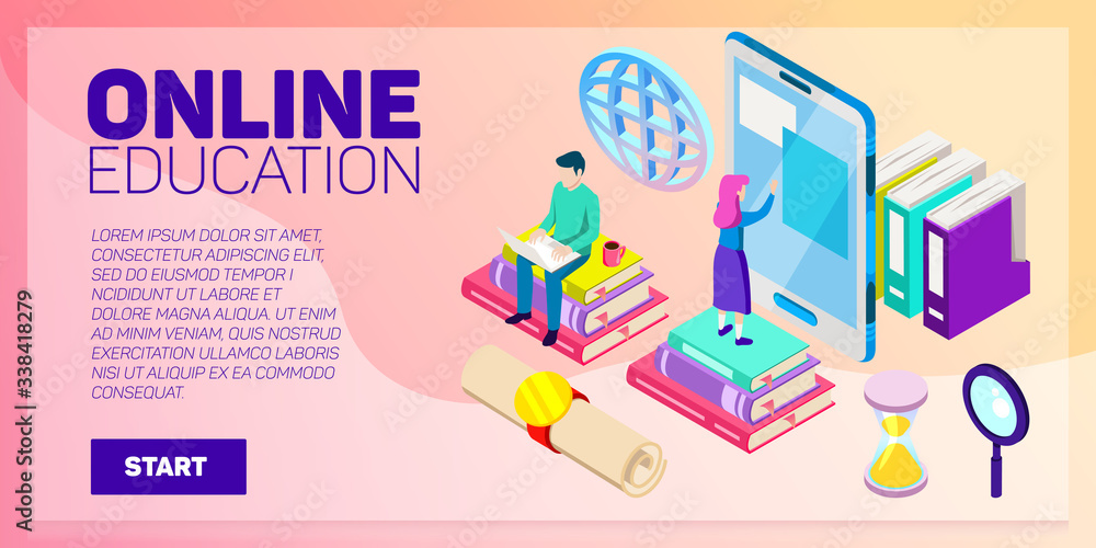 Isometric online education vector banner. E-learning. Imagination ad creativity. Isometric online education vector banner. E-learning. Imagination ad creativity.