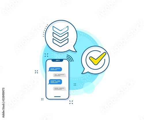 Army reward sign. Phone messages complex icon. Shoulder strap line icon. Best rank symbol. Messenger chat screen banner. Shoulder strap sign. Vector