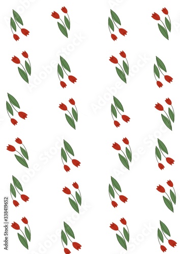 pattern red tulips with green leaves