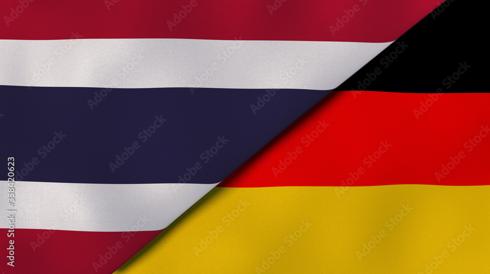The flags of Thailand and Germany. News, reportage, business background. 3d illustration
