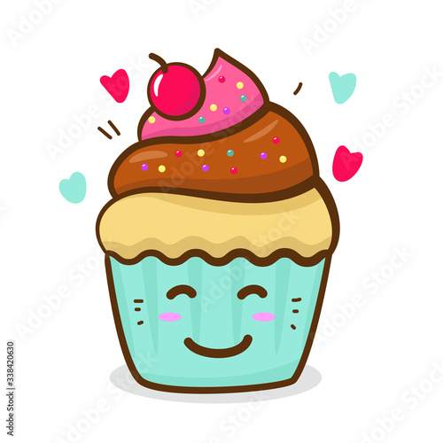 Cute cupcake vector illustration with facial expression isolated on white background. Cupcake clip art 