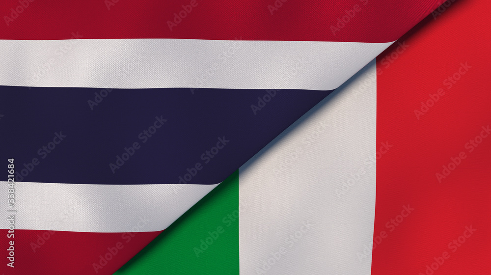 Obraz premium The flags of Thailand and Italy. News, reportage, business background. 3d illustration