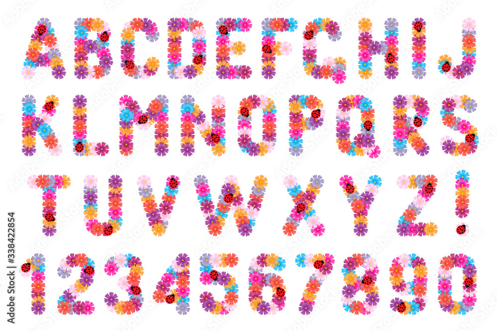 Set of letters and numbers of flowers. Set of letters and numbers of flowers.