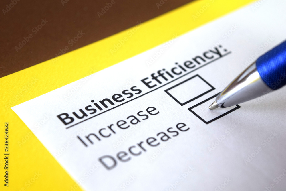 One person is answering question about business efficiency. One person is answering question about business efficiency.