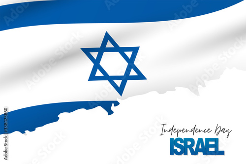 Israel Independence Day. National holiday design template. Israeli symbolics banner or flyer with blue waving flag. Vector illustration.