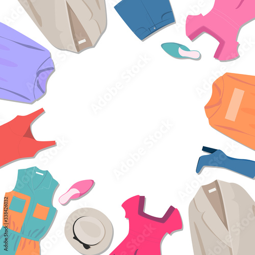 Different clothes on a white background. Sale banner