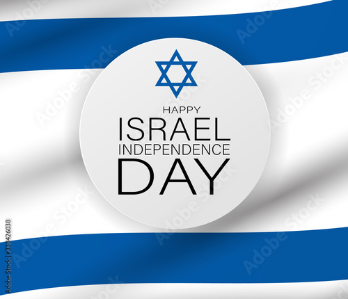 Israel Independence Day. National holiday design template. Israeli symbolics banner or flyer with blue waving flag. Vector illustration.