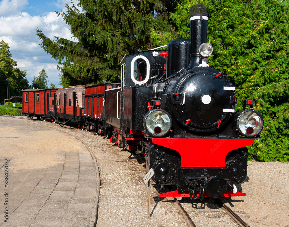 Fototapeta premium Parowóz kolejki wąskotorowej na stacji 