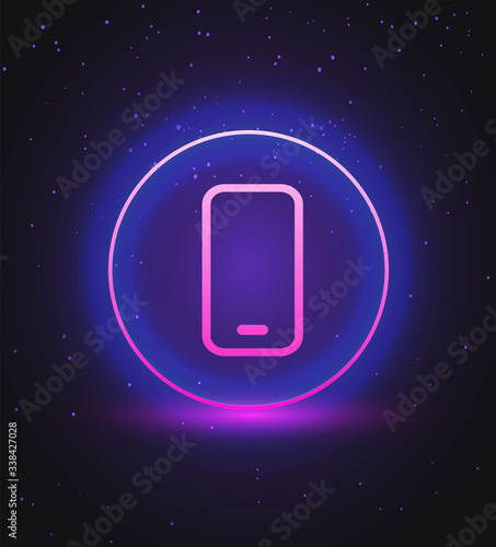 neon mobile phone icon on a dark background