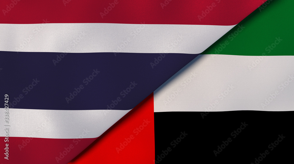The flags of Thailand and United Arab Emirates. News, reportage, business background. 3d illustration The flags of Thailand and United Arab Emirates. News, reportage, business background. 3d illustration