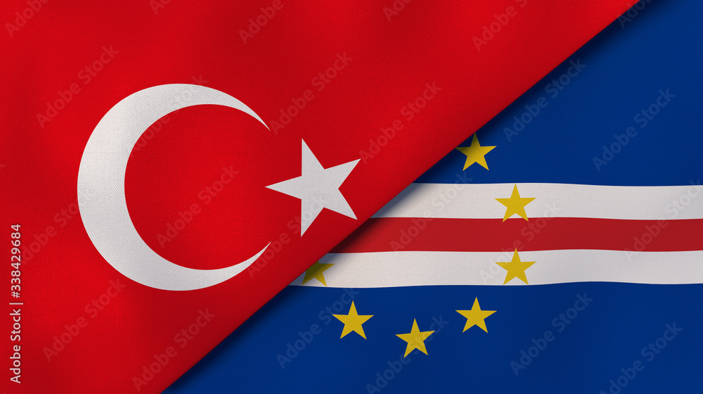 The flags of Turkey and Cape Verde. News, reportage, business background. 3d illustration The flags of Turkey and Cape Verde. News, reportage, business background. 3d illustration