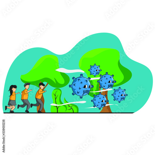 illustration against coronavirus. with the concept of fighting together for all of us. keep the earth peaceful. illustration of COVID versus 19