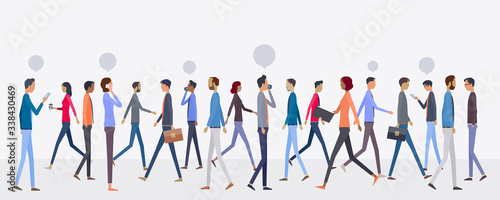 flat vector crowd business people  walking  on city  street  and  rushing to work concept