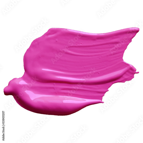Lip gloss make up swatch. Acrylic paint smear on white background.