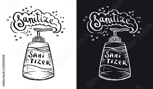Hand soap sanitizer hand drawn vector set