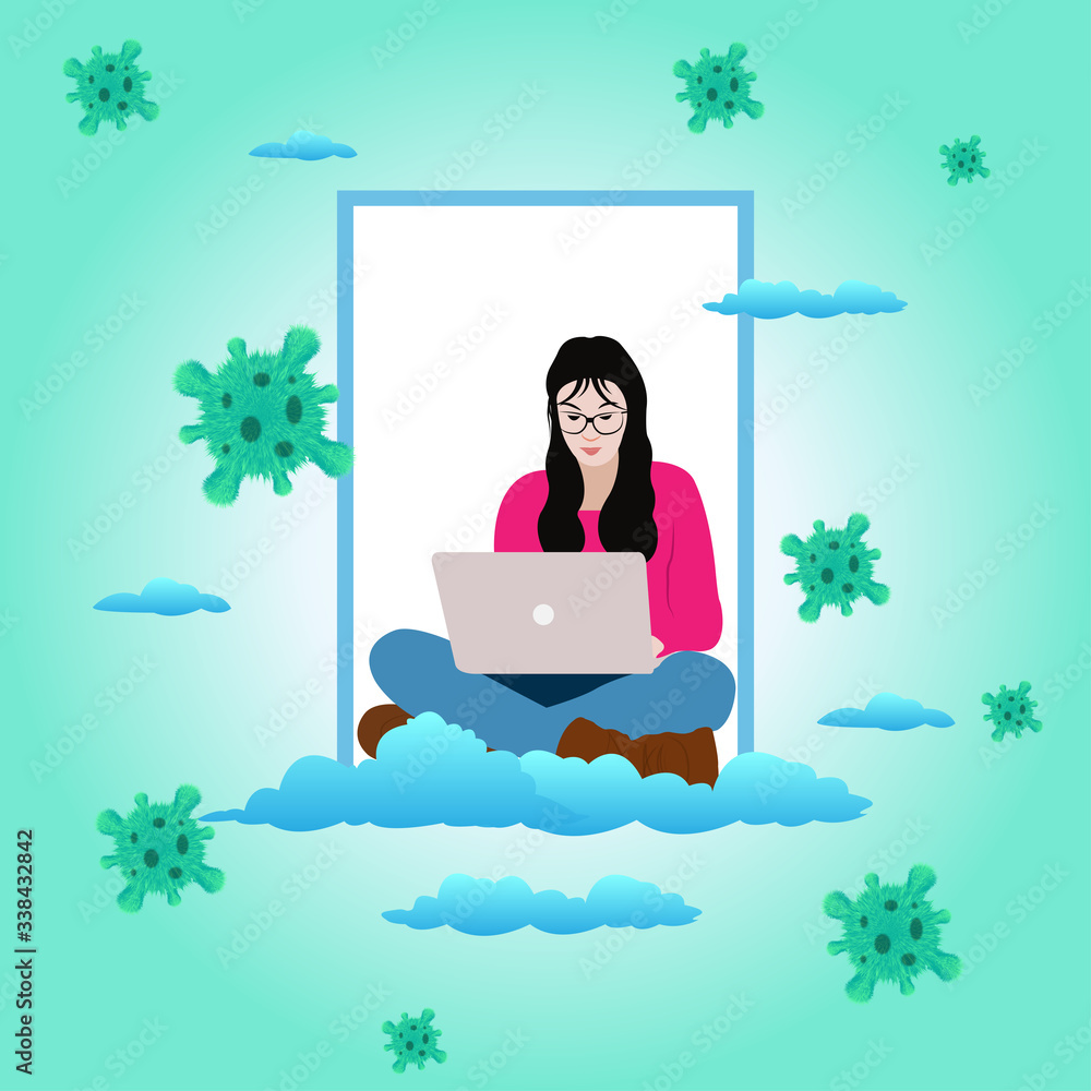 A girl working in laptop from home to stay safe from virus A girl working in laptop from home to stay safe from virus