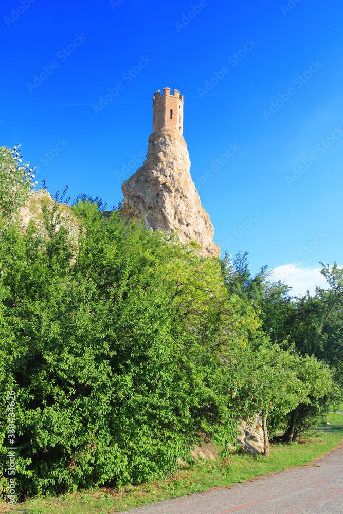 View of ruins of Devin Castle near Bratislava, Slovakia. Maiden tower on the rock View of ruins of Devin Castle near Bratislava, Slovakia. Maiden tower on the rock