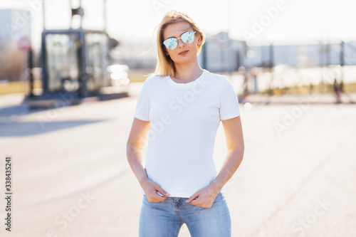 Young model girl in white t-shirt