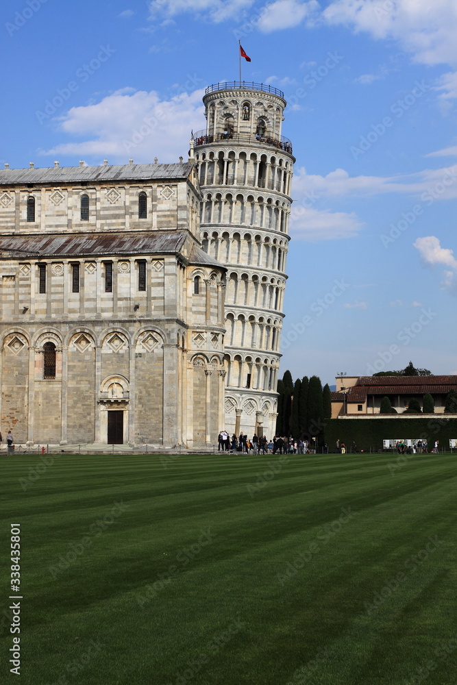Leaning Tower of Pisa on a green lawn