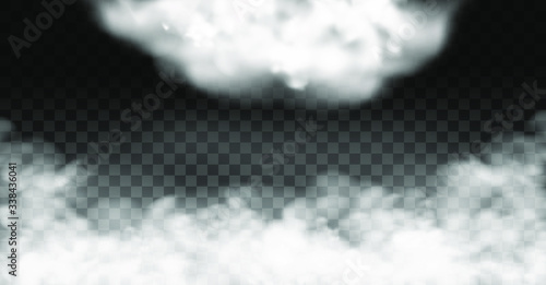 White vector cloudiness ,fog or smoke on dark checkered background.Cloudy sky or smog over the city.Vector illustration.