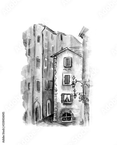 Aquarelle painting of Vintage house sketch art illustration