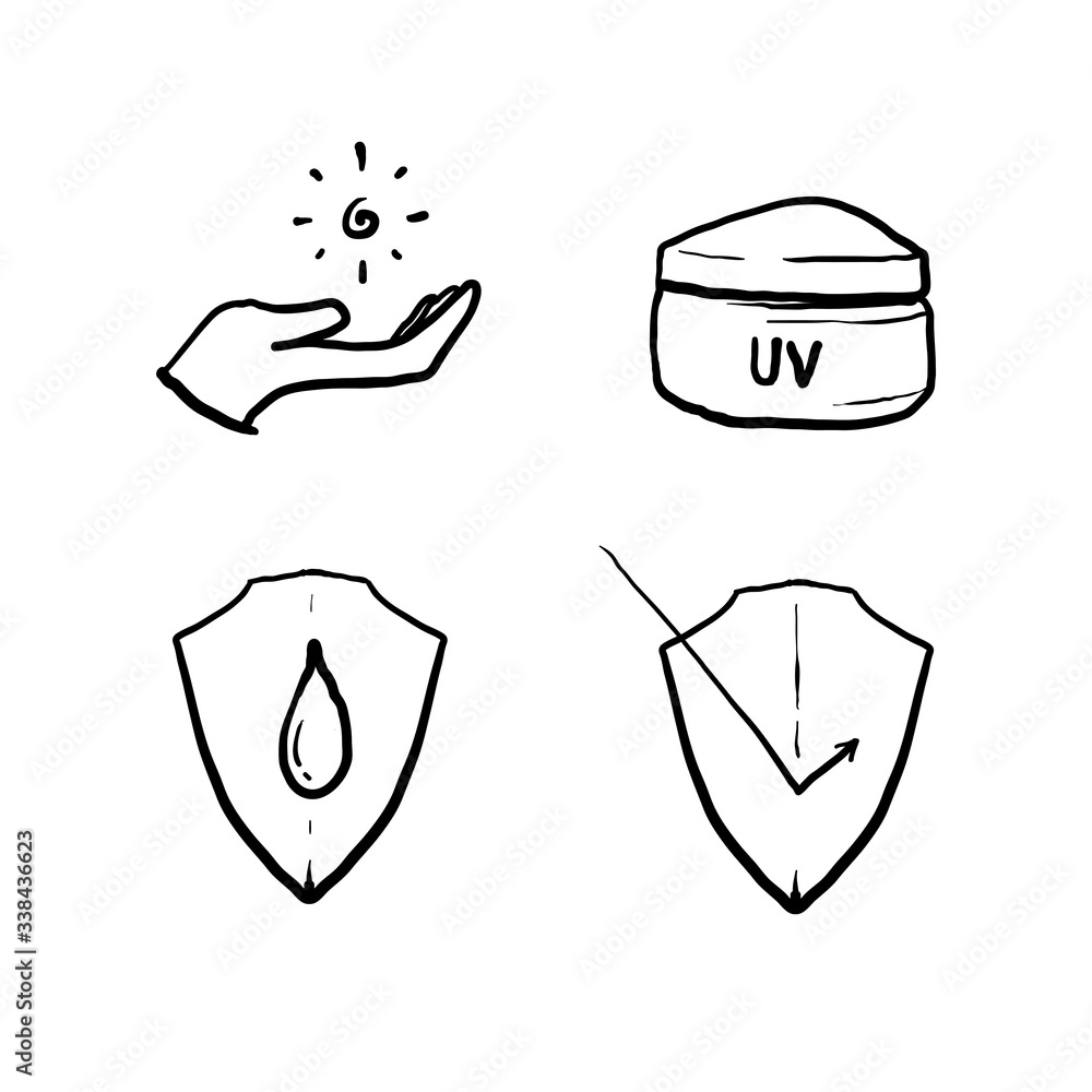hand drawn Skin care line icons isolated background. Vector set of sun lotion, medical cream elements, protection skin.doodle hand drawn Skin care line icons isolated background. Vector set of sun lotion, medical cream elements, protection skin.doodle