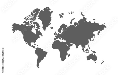 Simplified Grey world map. Generalized, round corners world map. Isolated vector