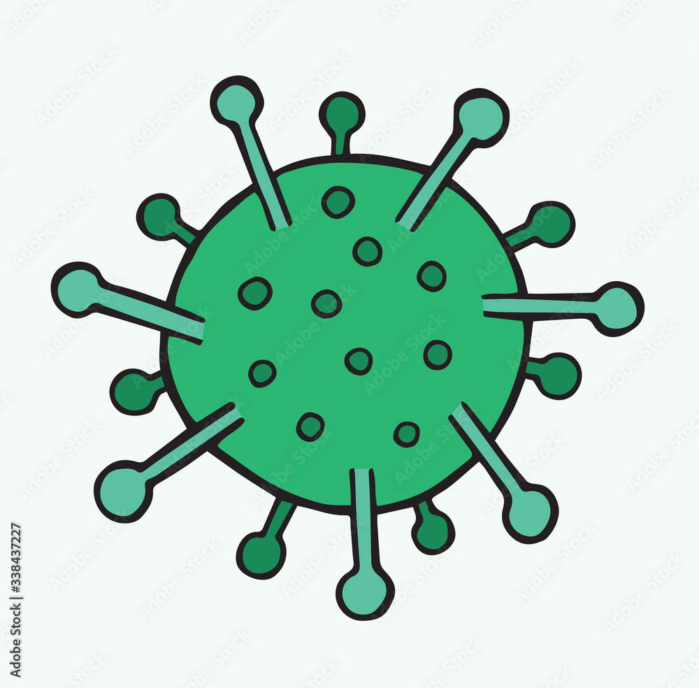 Hand drawn vector illustration of Wuhan corona virus, covid-19, green color. Hand drawn vector illustration of Wuhan corona virus, covid-19, green color.