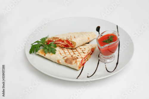 quesadia ham tomato sauce white background
