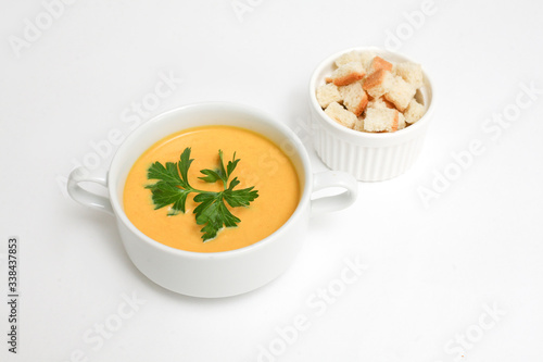 cheese soup crackers white background
