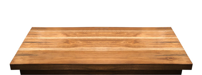 Perspective view of wood or wooden table top corner on white background including clipping path