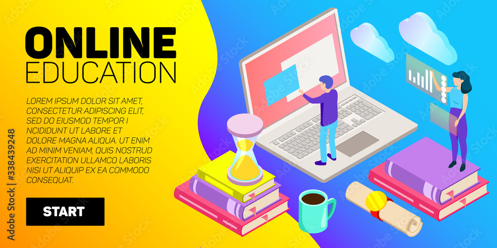 Isometric online education vector banner. E-learning. Imagination ad creativity. Isometric online education vector banner. E-learning. Imagination ad creativity.