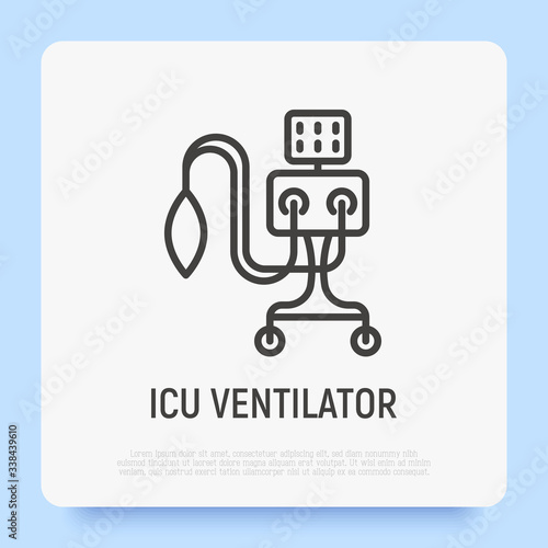 ICU ventilator, medical therapy for lungs ventilation. Thin line icon. Intensive care for COVID-19. Vector illustration.