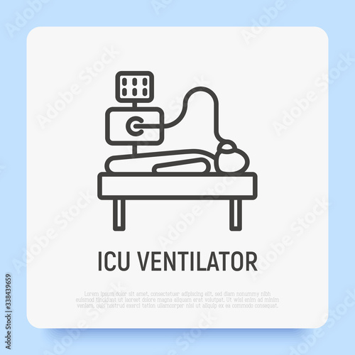 ICU ventilator, medical therapy for lungs ventilation. Thin line icon. Intensive care for COVID-19. Vector illustration.