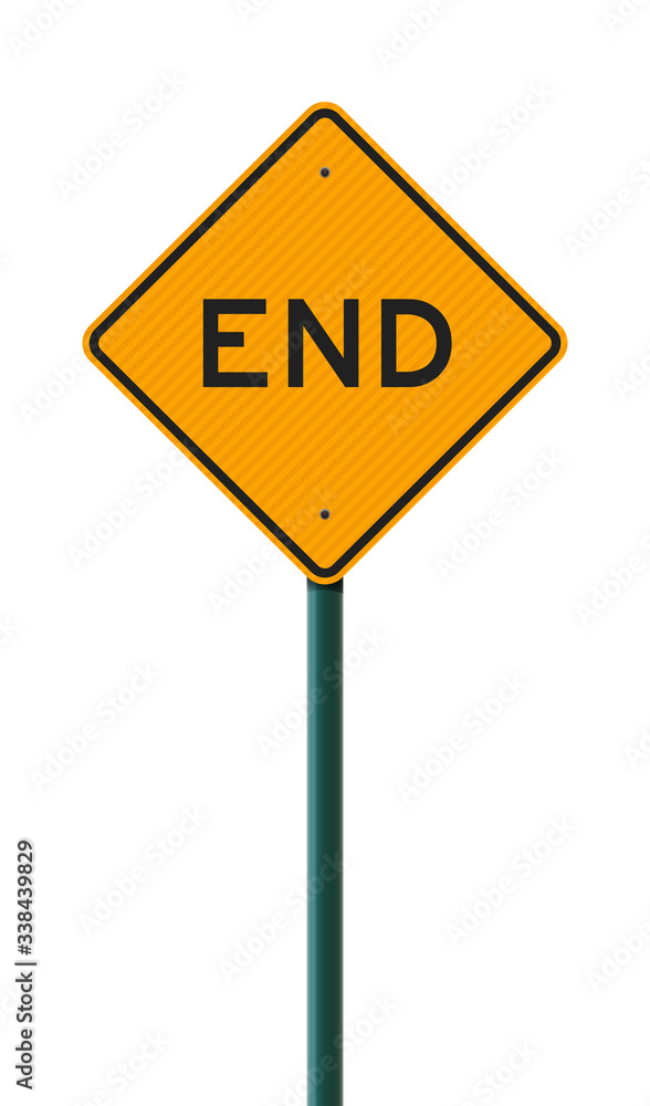 Vector illustration of the End Diamond Shape Yellow road sign on metallic post Vector illustration of the End Diamond Shape Yellow road sign on metallic post