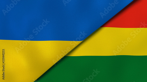 The flags of Ukraine and Bolivia. News  reportage  business background. 3d illustration