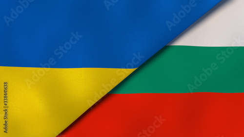 The flags of Ukraine and Bulgaria. News  reportage  business background. 3d illustration