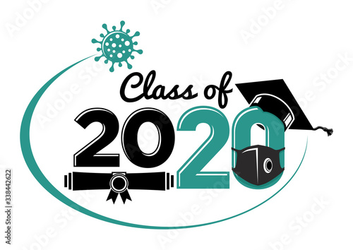 Class of 2020 during quarantine - lettering for greeting, invitation card. Text for graduation design, greetings, t-shirts, party, high school or college graduates. Illustration, vector