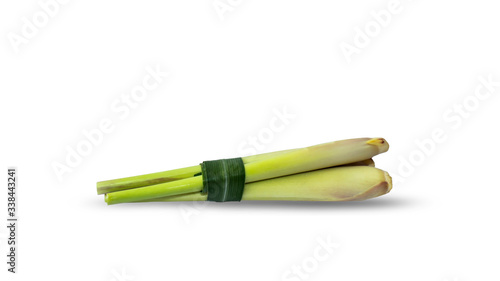 Lemongrass is bound to isolated lemongrass leaves on a white background with the clipping path.