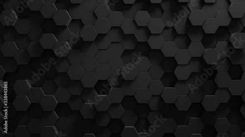 Abstract background, black geometric hexagonal wallpaper. Honeycomb hexagonal 3d render 