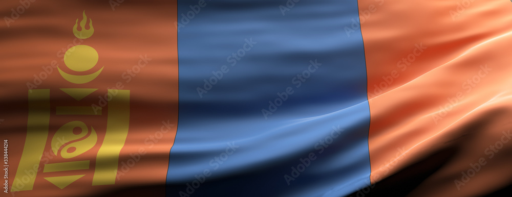 Mongolia national flag waving texture background. 3d illustration
