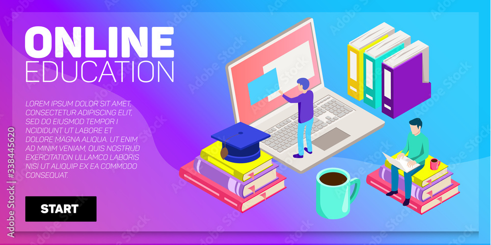 Isometric online education vector banner. E-learning. Imagination ad creativity. Isometric online education vector banner. E-learning. Imagination ad creativity.