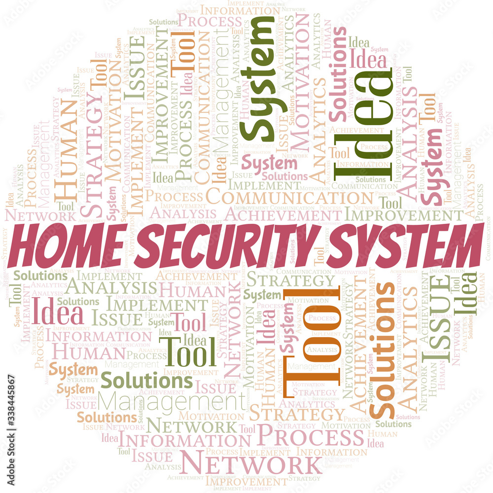 Obraz premium Home Security System typography vector word cloud.