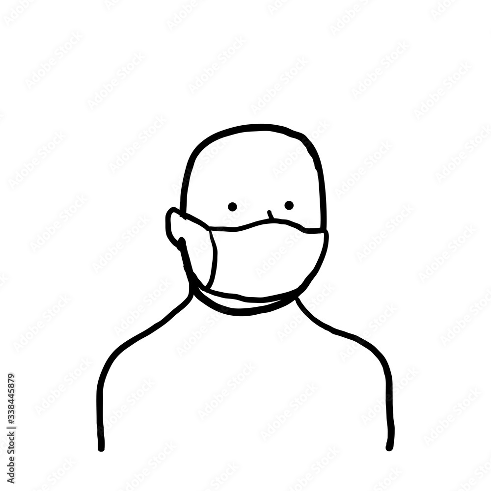 hand drawn man using medical face mask illustration in doodle style hand drawn man using medical face mask illustration in doodle style