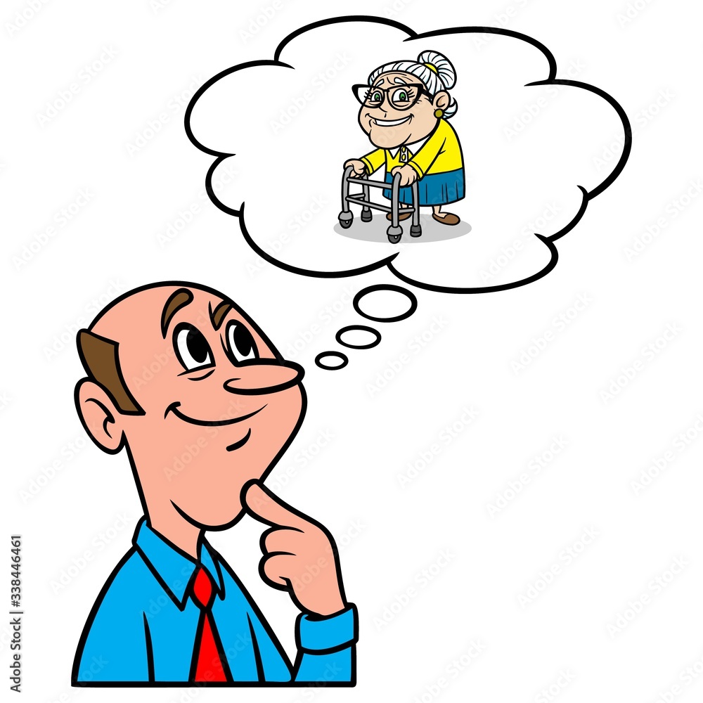Thinking about Aging Parent - A cartoon illustration of a man thinking about his Aging Parent. Thinking about Aging Parent - A cartoon illustration of a man thinking about his Aging Parent.