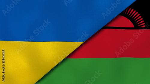 The flags of Ukraine and Malawi. News  reportage  business background. 3d illustration