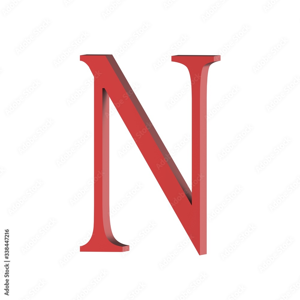 3D rendering red alphabet N isolated on white background 3D rendering red alphabet N isolated on white background