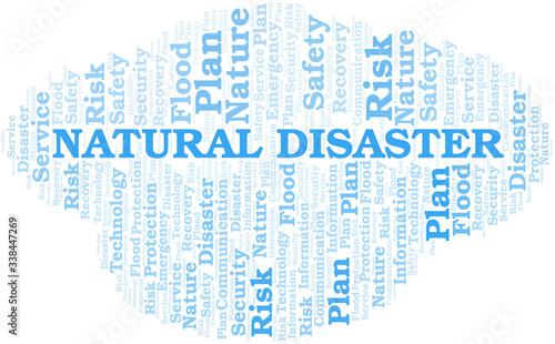 Natural Disaster typography vector word cloud.