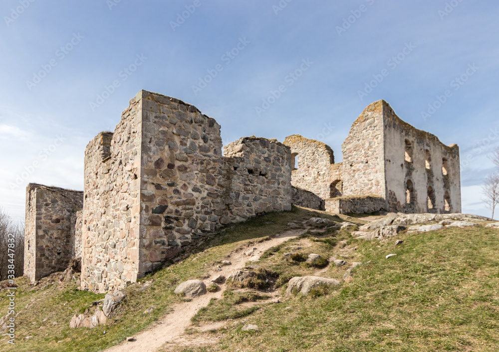 Ruins of the Brahehus Sweden. Free entry. View from a nearby rock. Nearing the entrance of the house.