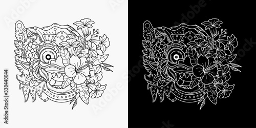 Barong Rangda monoline Tattoo Illustration Design, monoline design	